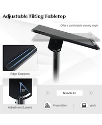 Gouun Rolling Lectern Podium Stand with Tilting Top and Storage Tray