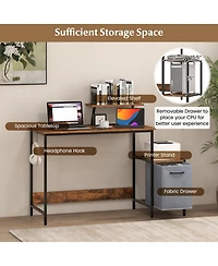 Gouun Reversible Computer Desk with Charging Station, Fabric Storage Drawer and Adjustable Shelf