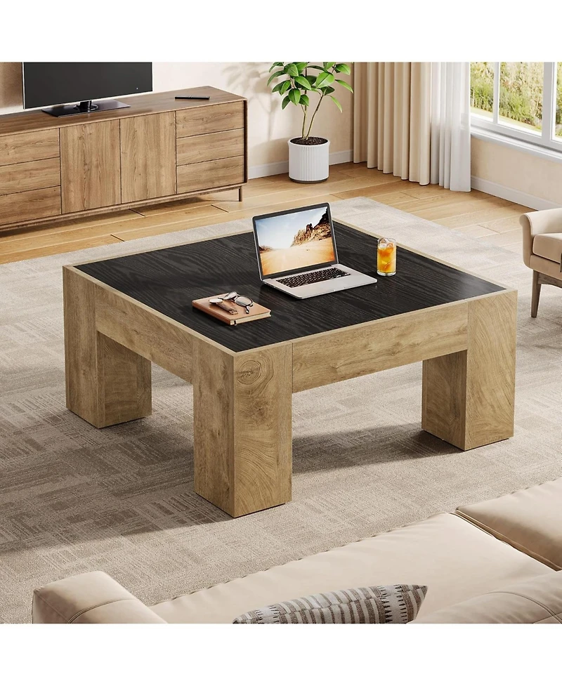 Tribesigns Square Coffee Tables for Living Room, 31.5'' Farmhouse Wooden Center Table with Sturdy Legs, Rustic Small Cocktail Tea Accent Furniture