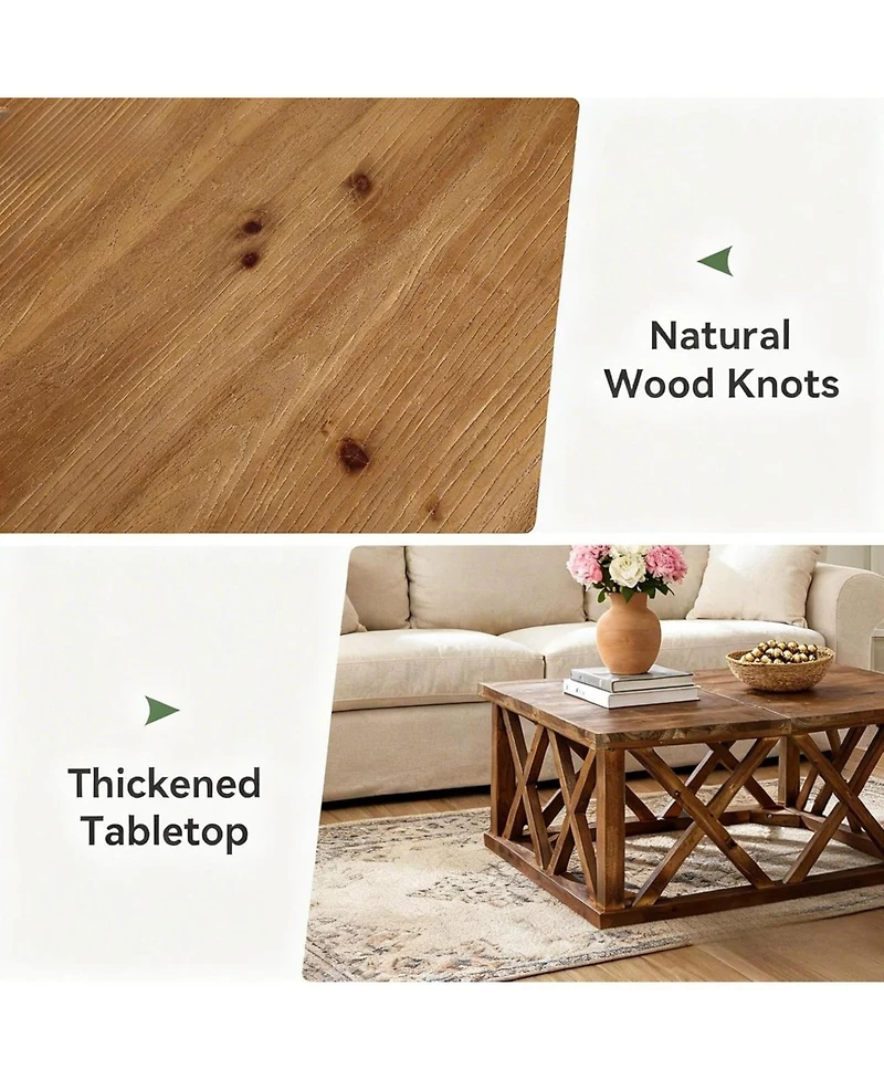 Tribesigns 39.37'' Solid Wood Coffee Table with Reinforced X-Frame, Farmhouse Square Coffee Table