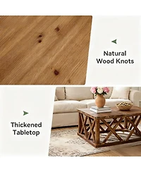 Tribesigns 39.37'' Solid Wood Coffee Table with Reinforced X-Frame, Farmhouse Square Coffee Table