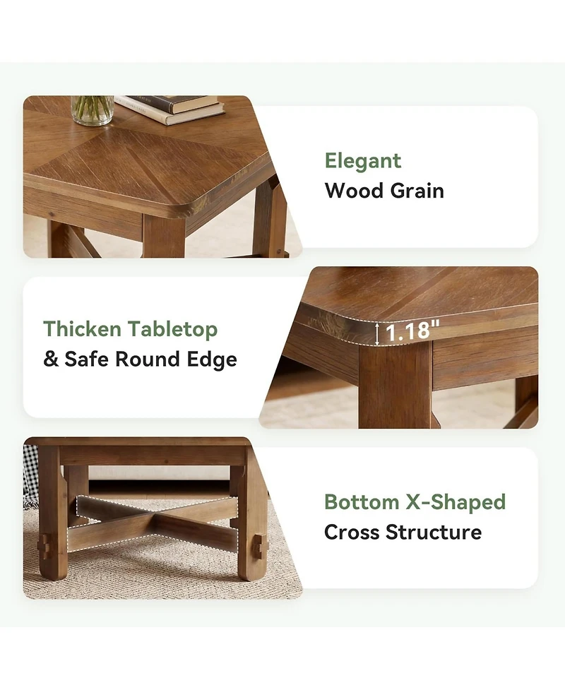 Tribesigns Solid Wood Square Coffee Table, 31.5" Farmhouse Accent Center Table with Sturdy Cross-braced Legs, Mid-Century Modern Tea Cocktail Tables
