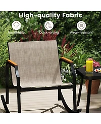 Gouun 3-Piece Outdoor Rocking Bistro Set with Fabric Seats and Glass Coffee Table