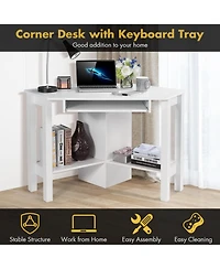 Gouun Corner Computer Desk with Keyboard Tray, 3 Storage Cupboards and Display Shelves