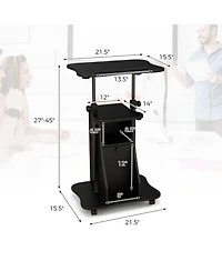 Gouun Mobile Standing Desk Cart with Adjustable Tilt Desktop, Cabinet and Open Shelves