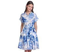 Karl Lagerfeld Paris Women's Crinkle Woven Printed Shirt Dress