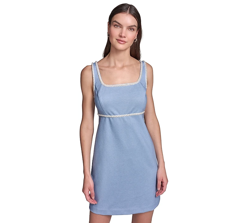 Karl Lagerfeld Paris Women's Sleeveless Square Neck Melange Stretch Dress