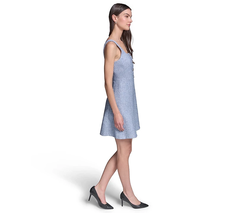 Karl Lagerfeld Paris Women's Tweed A-Line with Button Dress