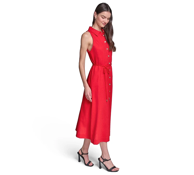 Karl Lagerfeld Paris Women's Collared with Rope Belt Shirtdress