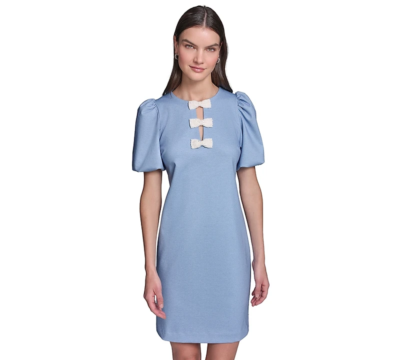 Karl Lagerfeld Paris Women's Puff Sleeve Melange Stretch Dress