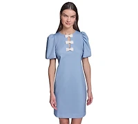 Karl Lagerfeld Paris Women's Puff Sleeve Melange Stretch Dress