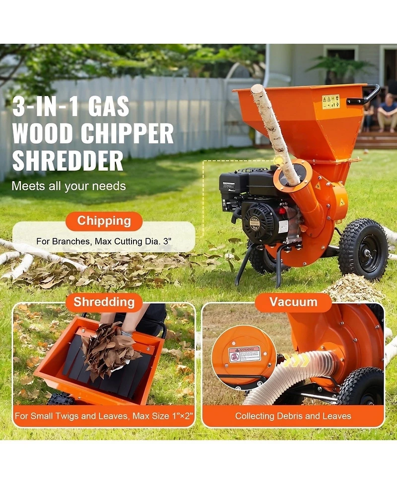 Sugift Wood Chipper Shredder, 7 Hp, 3" Max Diameter, Gas Powered for Landscaping