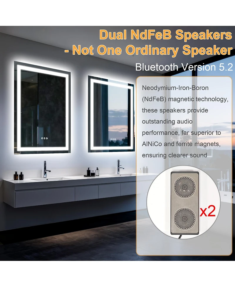 Luvodi 20" x 28" Led Bathroom Mirror with Built-In Speaker, Anti-Fog and Dimmable Backlit Lighting