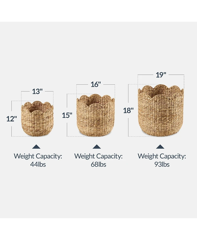 Best Choice Products Scalloped 3PC Water Hyacinth Nesting Baskets