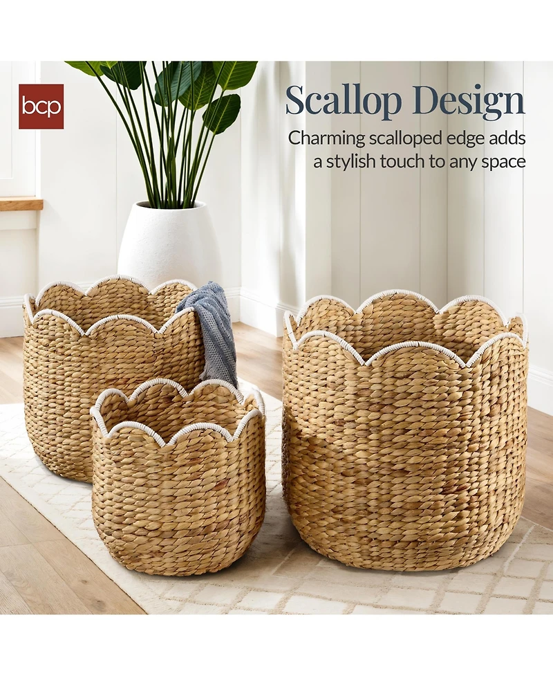 Best Choice Products Scalloped 3PC Water Hyacinth Nesting Baskets