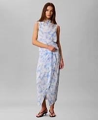 Calvin Klein Women's Printed Plisse Mock Neck Sleeveless Top