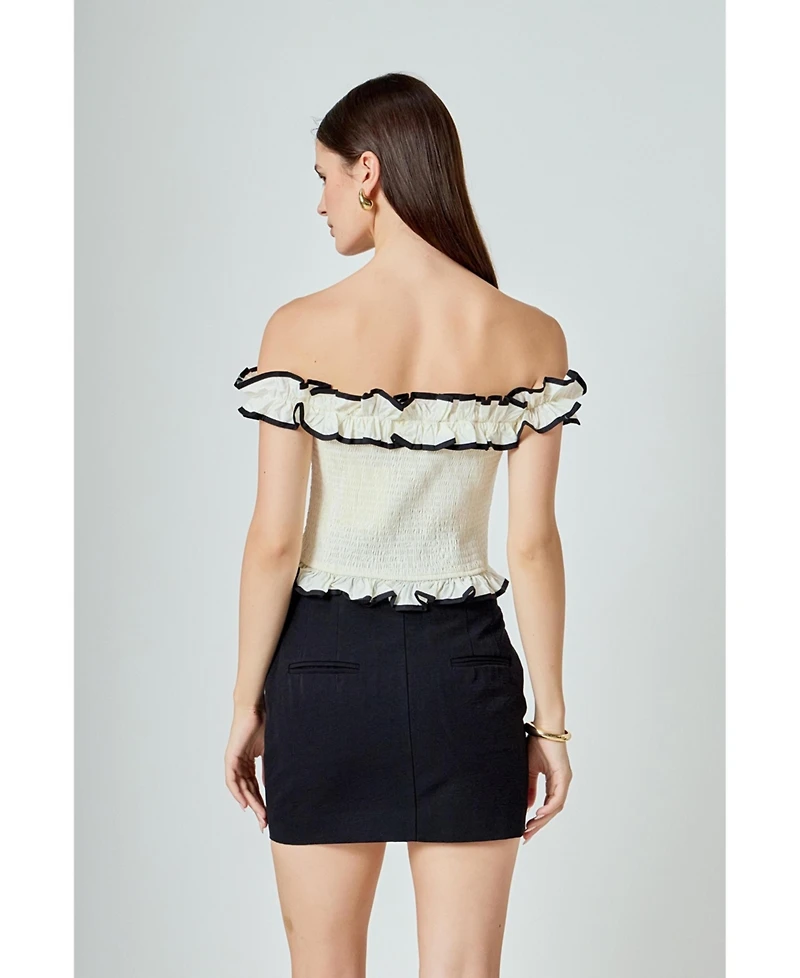 endless rose Women's Off the Shoulder Ruffle Smocked Top