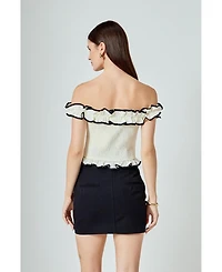 endless rose Women's Off the Shoulder Ruffle Smocked Top
