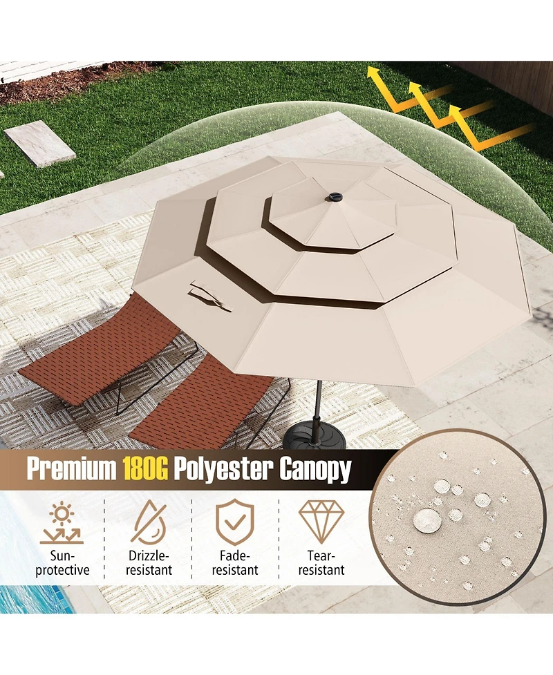 Sugift 10 ft Solar Patio Umbrella with Led Lights and Vented Top