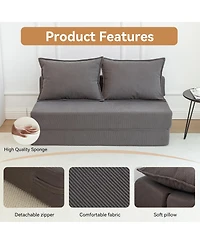 Rainsken Foldable Sofa Bed, 47.6'' Convertible Sleeper Chair, Corduroy Boneless Couch with 2 Pillows for Living Room, Home Office