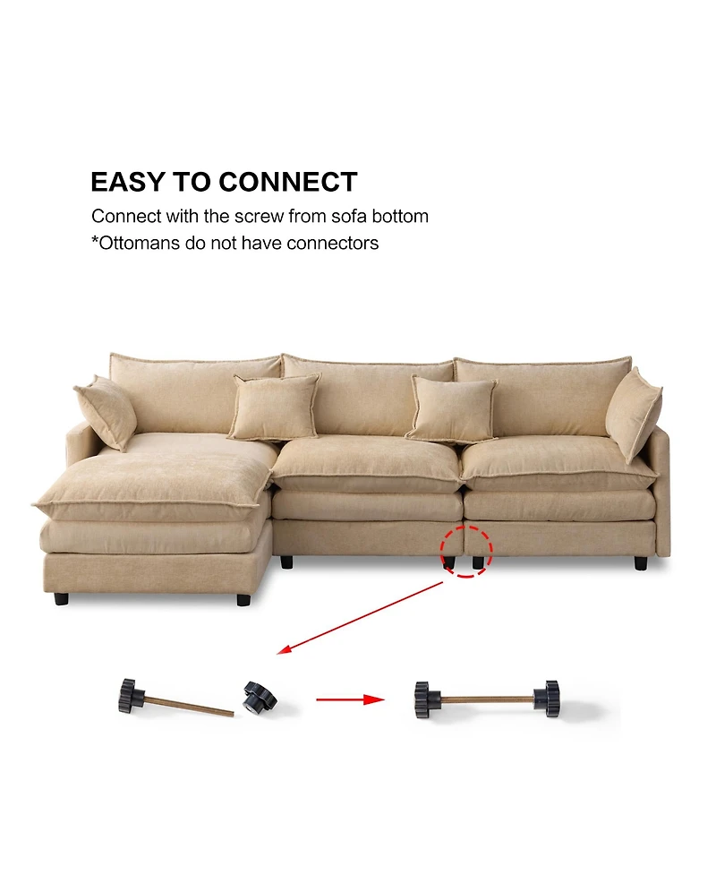 Rainsken 105" Modular Sectional Sofa, Modern L-Shaped 3-Seater Couch, Convertible Chenille Fabric Sofa with Detachable Ottoman for Living Room