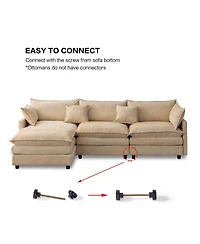 Rainsken 105" Modular Sectional Sofa, Modern L-Shaped 3-Seater Couch, Convertible Chenille Fabric Sofa with Detachable Ottoman for Living Room