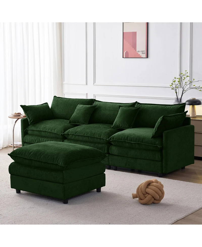 Rainsken Modern Modular Sectional Sofa, 105" L Shape 3-Seater Chenille Couch with Detachable Footrest for Living Room Use