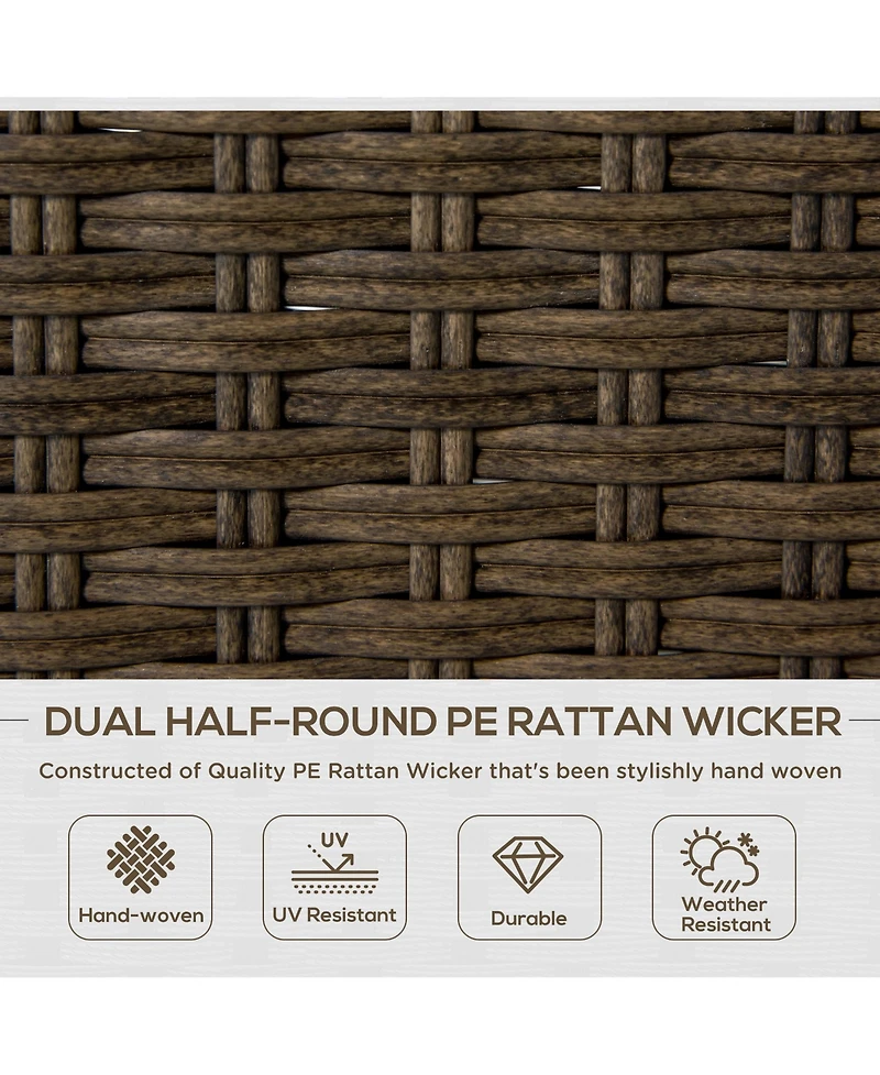 Outsunny 5-Piece Outdoor Pe Rattan Wicker Patio Furniture Set, Cushions, 1 Loveseat, 2 Armchairs, 1 Faux Wood Slat Two-Tier Center Coffee Table, 1 Two