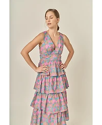 English Factory Women's Deep V-neck Tiered Maxi Dress