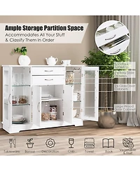 Gouun Sideboard Buffet Server Storage Cabinet with 2 Drawers and Glass Doors, 42 x 11.5 x 32
