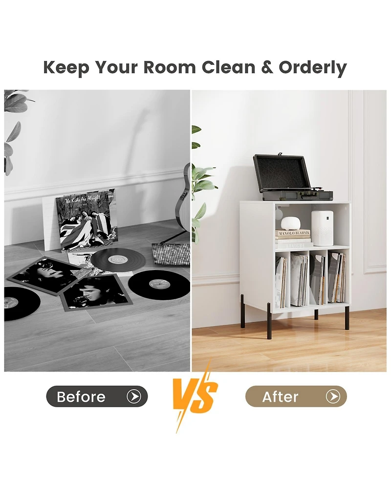 Sugift Record Player Stand with Record Storage Shelf and Charging Station