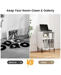 Sugift Record Player Stand with Record Storage Shelf and Charging Station