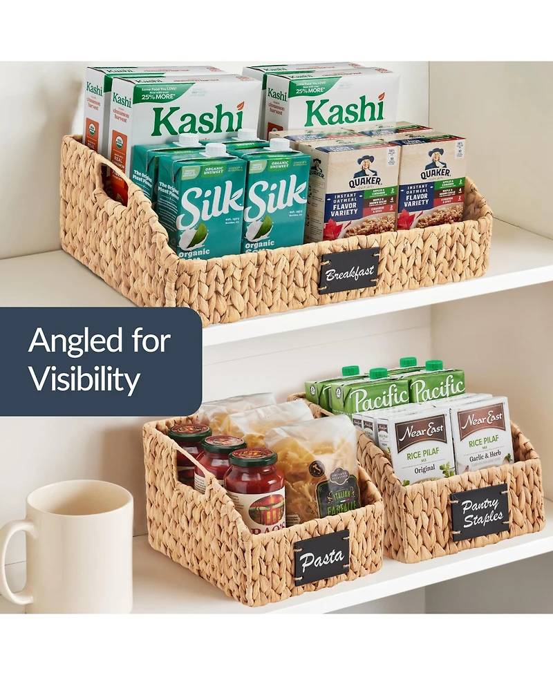 Best Choice Products Set of 3 Hyacinth Angled Pantry Storage Baskets with Handles, Chalkboard & Marker