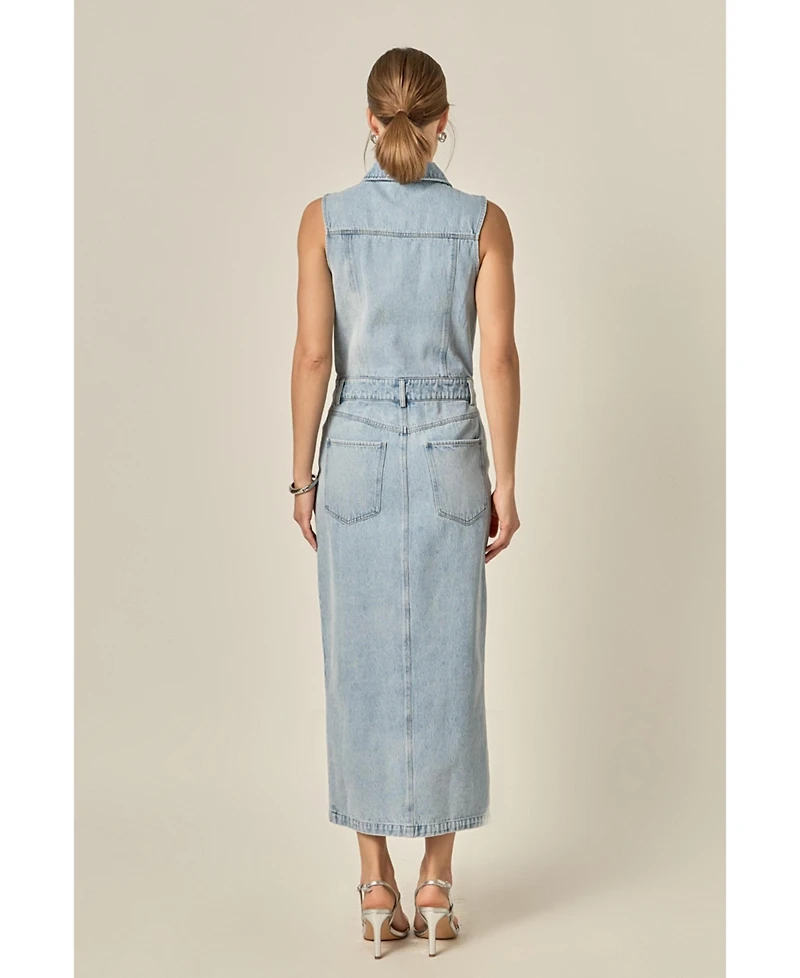 Grey Lab Women's Sleeveless Maxi Denim Dress