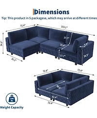gaomon 134 in Modular Sectional Sofa, 4 Seat High Density Sponges Cloud Couch L Shaped Sofa, Velvet Couch with Upholstered for Living Room, Apartment
