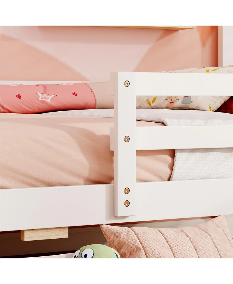 Sugift Kids Twin Bed with Storage Drawers Solid Wood Blackboard Headboard