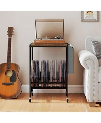 Sugift Rolling Record Player Stand with Vinyl Storage and Bag