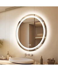 Luvodi 24" Round Dimmable Wall Mounted Led Bathroom Mirror Smart Mirror Anti Fog with Touch Switch
