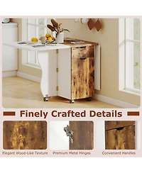 Gouun 3-in-1 Folding Drop Leaf Dining Table with Drawers, Cabinets, and Lockable Wheels