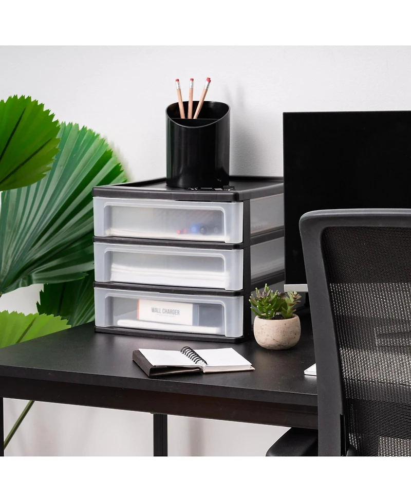 Iris Medium 3-Drawer Stacking Desktop Organizer, 1 Pack, Plastic Drawer Storage Container for Stationery Art Craft Supplies Kitchen Office Garage and