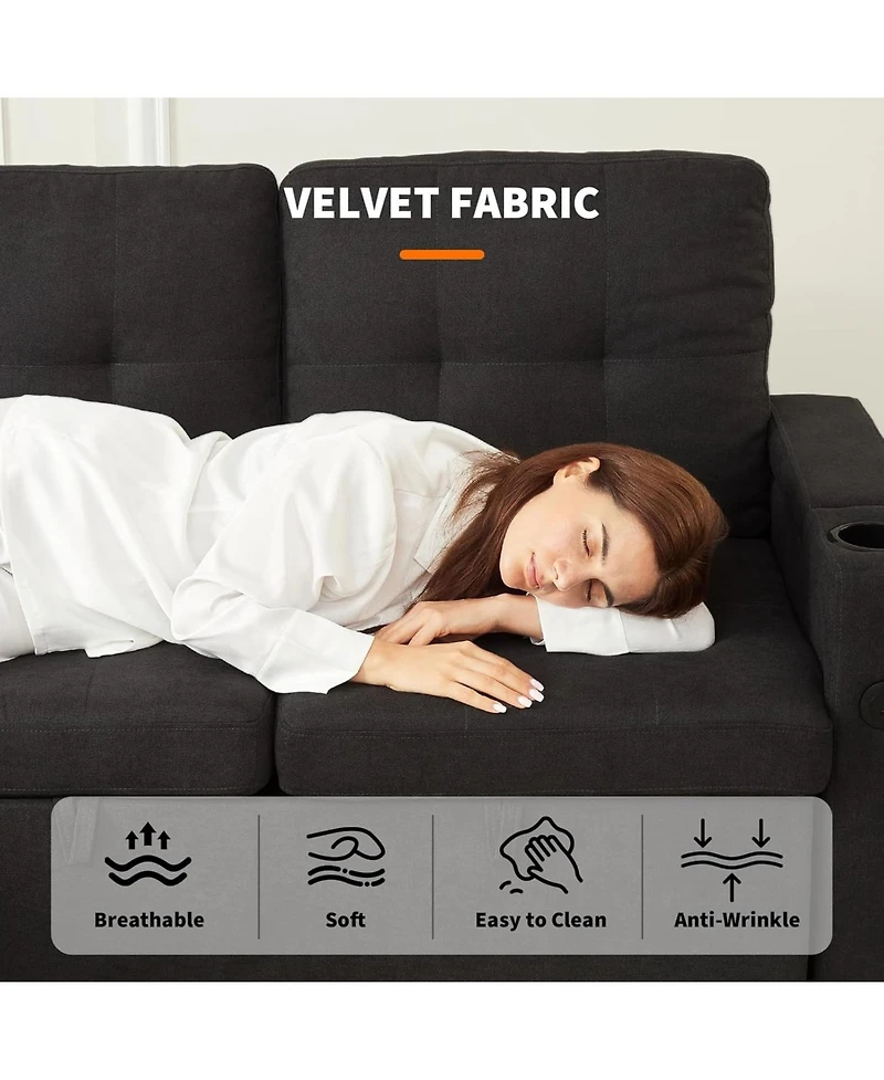 gaomon Couches for Living Room Shaped Sectional Sleeper Sofa with Pull Out Bed, Comfy Bed Charging Ports and Storage Armrests