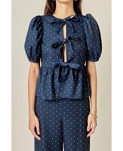 English Factory Women's Polka Dot Puff Sleeve Top