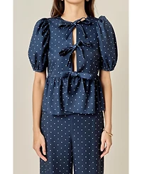 English Factory Women's Polka Dot Puff Sleeve Top