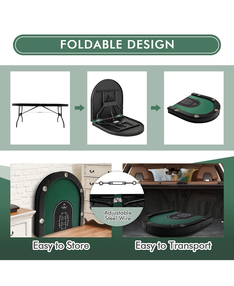 Slickblue Foldable 10-Player Poker Table with Led Lights and Usb Ports Ideal for Texas