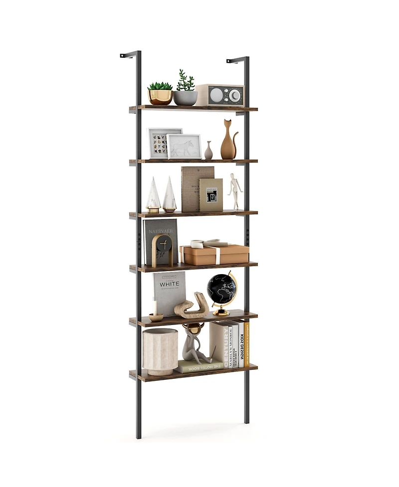 Gouun 6-Tier Wall Mounted Industrial Ladder Shelf, 23.5 x 8 x 72