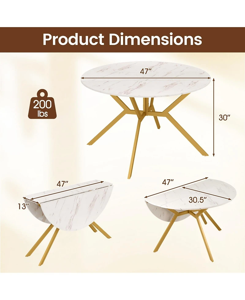 Sugift 47 in Folding Round Dining Table with Drop Leaf Extension
