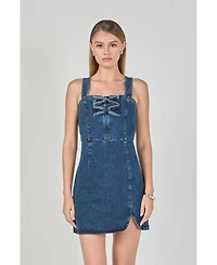 endless rose Women's Bow Trim Denim Mini Dress
