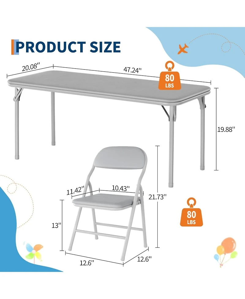 gaomon 7 Piece Boys Girls Folding Table and Chairs Set, Activity Table and Chairs Set for Dining Room,Daycare,Classrooms