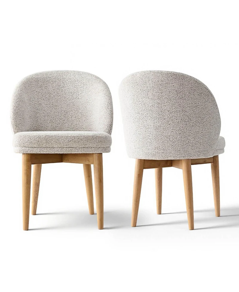 Maison Boucle Set of 2 Chenille Upholstered Dining Side Chairs with Solid Wood Legs