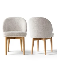 Maison Boucle Set of 2 Chenille Upholstered Dining Side Chairs with Solid Wood Legs